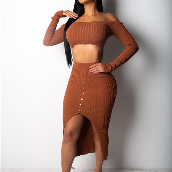 Large Left! Don’t Rush Me Skirt Set in BROWN - Picture 5 of 8